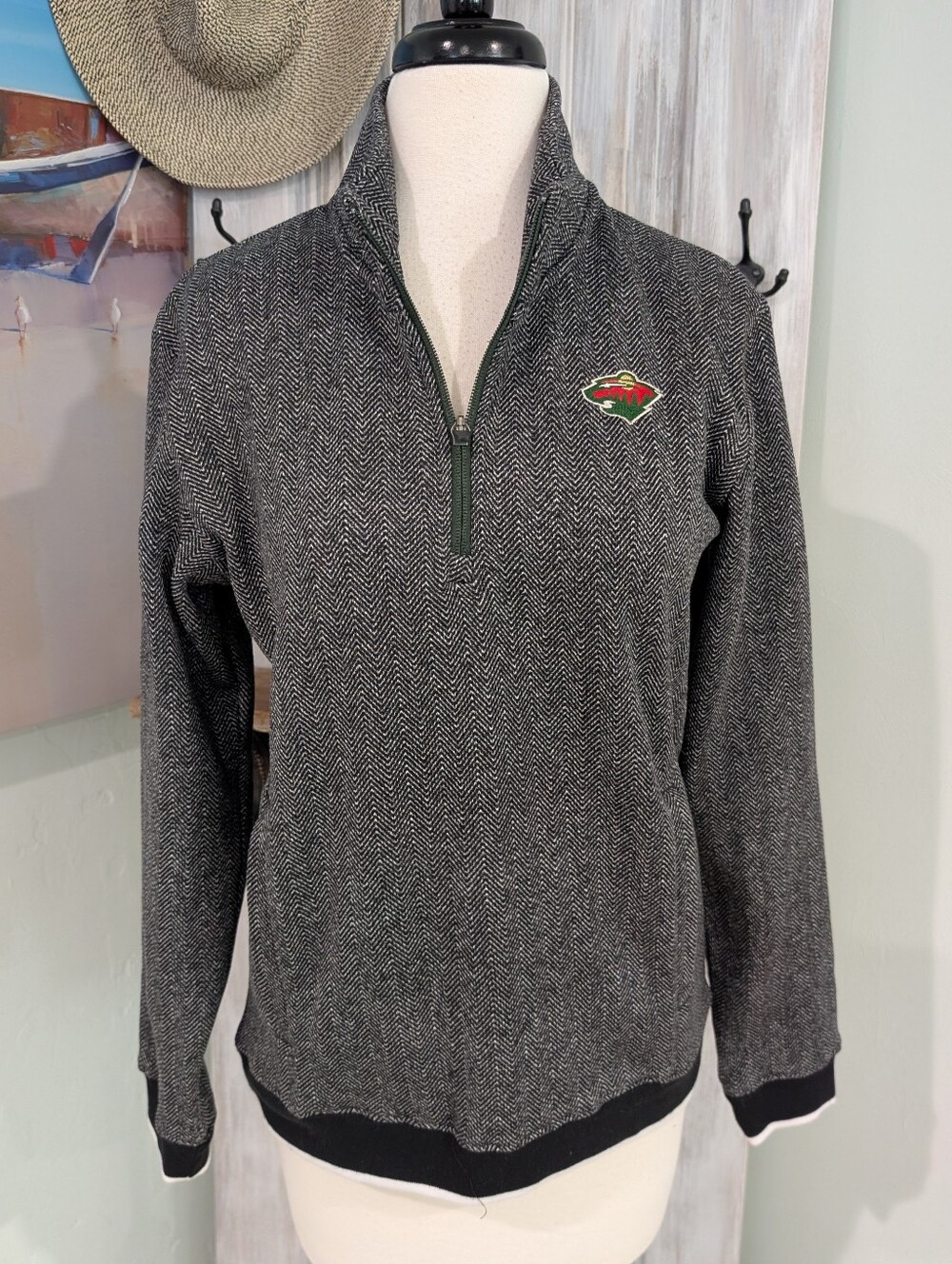 NHL Minnesota Wild Charcoal Herringbone Quarter-Zip Sweater